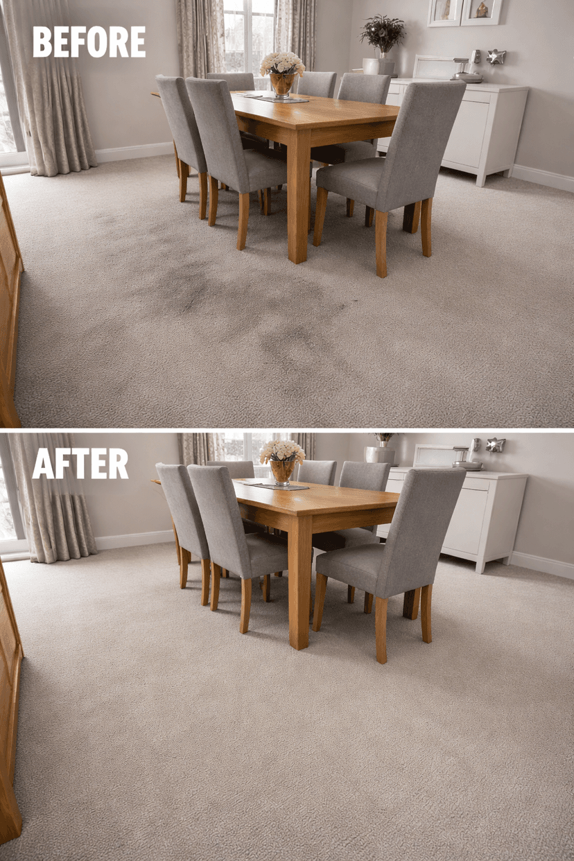 Carpet cleaning before and after - dining room