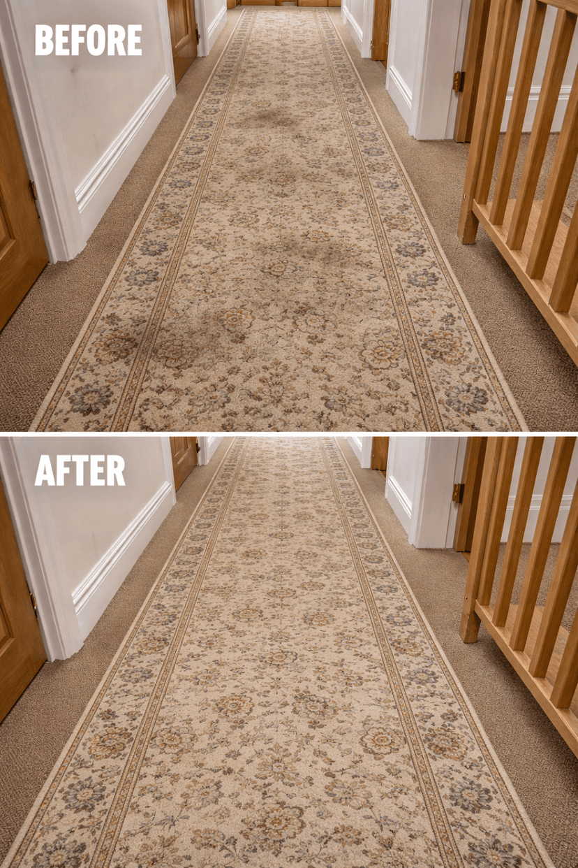Carpet cleaning before and after - hallway runner