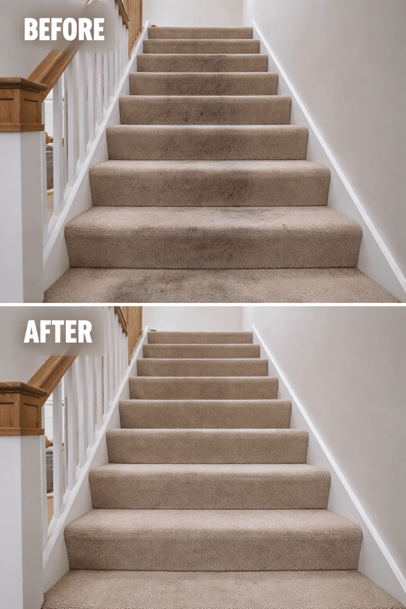 Carpet cleaning before and after - stairs