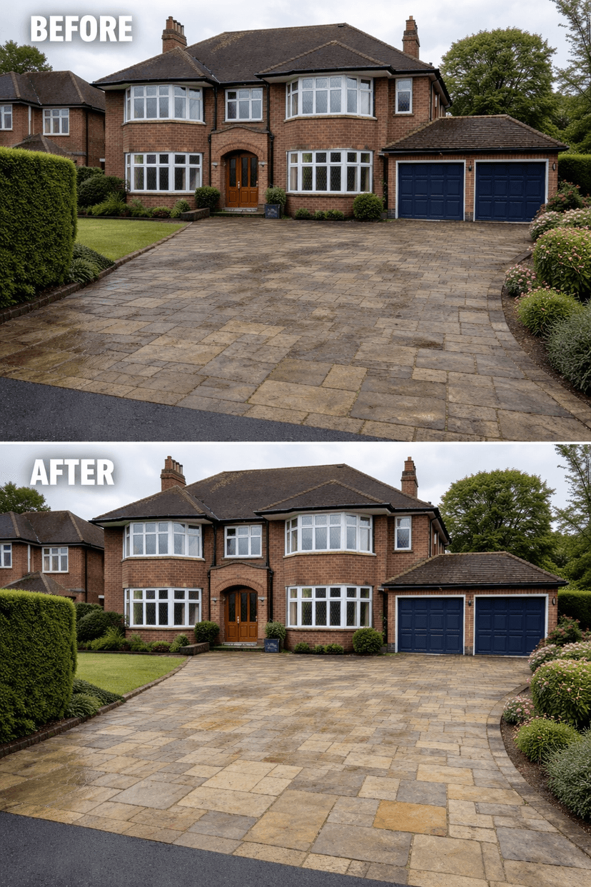 Pressure washing before and after - large patio